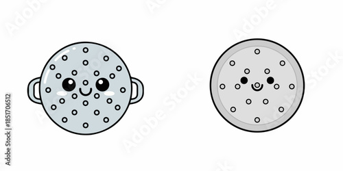 Adorable cartoon kitchen strainers with happy faces, offering a delightful and functional graphic for cooking and food preparation visuals