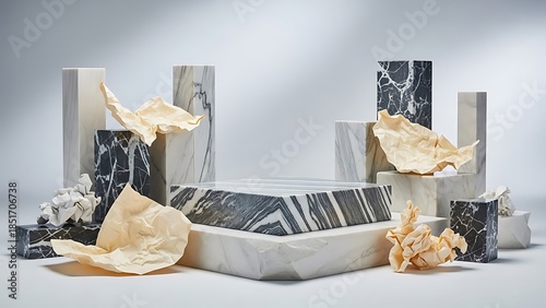 Sophisticated marble exhibition with textured papers for stylish presentation