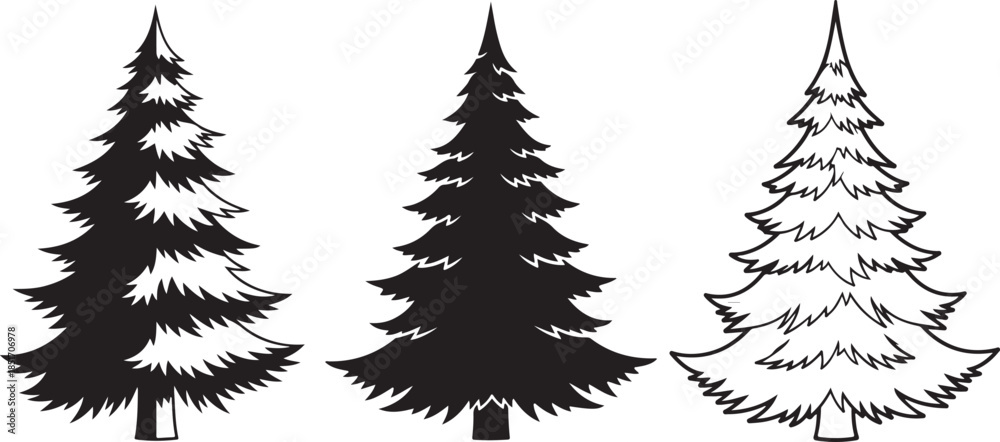 Obraz premium Christmas trees silhouettes Vector set of black isolated on a white background eps