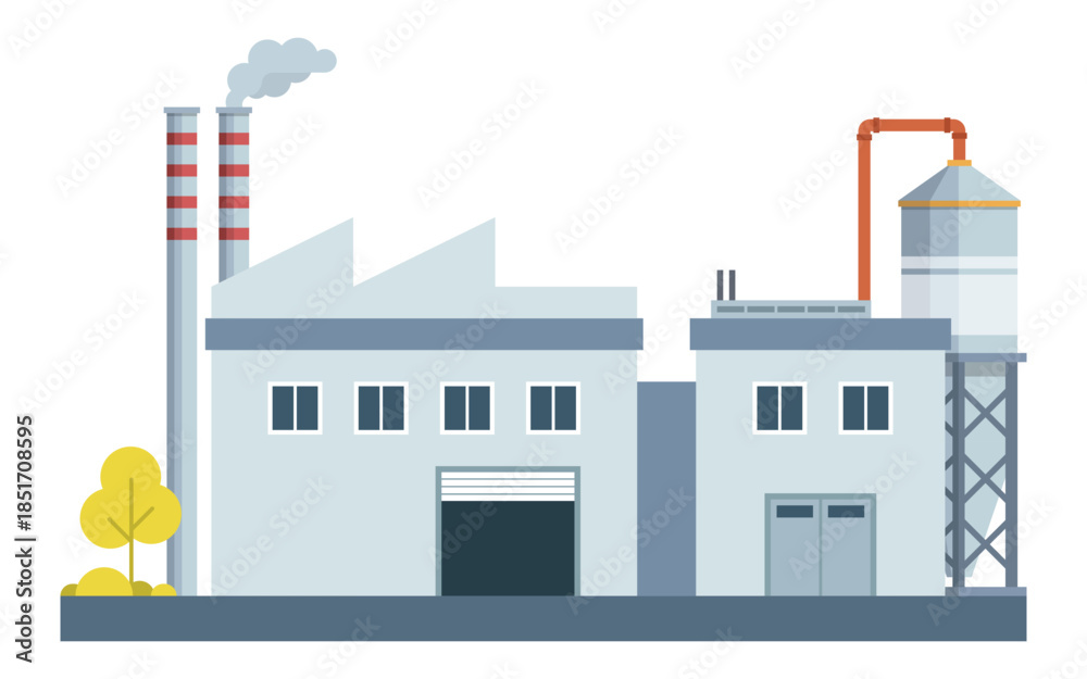Naklejka premium Factory Complex Vector – Industrial Zone Illustration