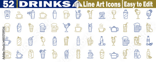 52 drinks line art icons easy to edit extensive collection of outline beverage graphics