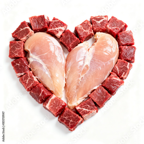 Balanced food heart showcases nutritious ingredients for wellness focused branding projects