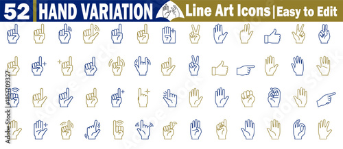 52 hand variation line art icons easy to edit numerous pointing gestures and interactive actions
