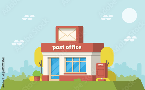 Flat Vector Illustration of Post Office Building or Postal Service Architecture - Clean Editable Flat Vector Illustration