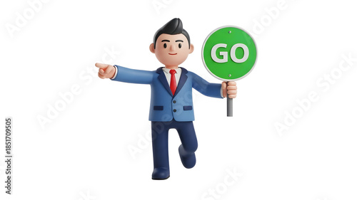 A 3d character businessman in a suit holding a green dollar sign and success arrow vector illustration as a finance money concept