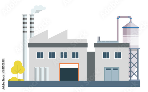 Modern Manufacturing Plant Illustration in Minimal Style – Flat Vector Illustration