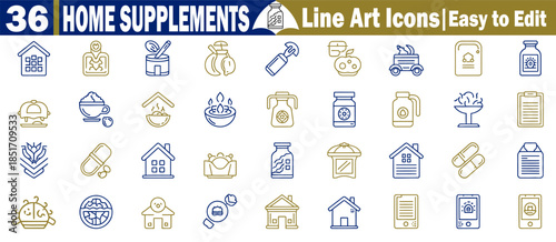 Home supplements line art icons easy to edit isolated on transparent background. 