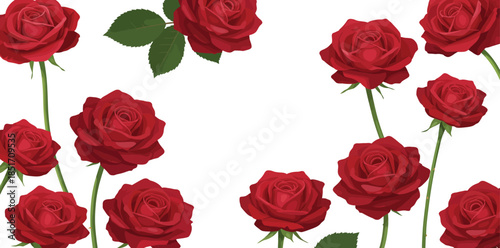 A collection of vibrant red roses arranged around a central empty space