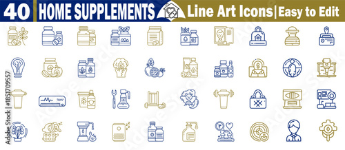 Home supplements line art icons, easy to edit, isolated on a transparent background. 