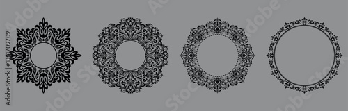 Set of decorative frames Elegant vector element for design in Eastern style, place for text. Floral black and gray borders. Lace illustration for invitations and greeting cards