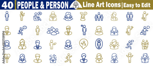 People person line art icons, easy to edit on a transparent background, vector illustration.