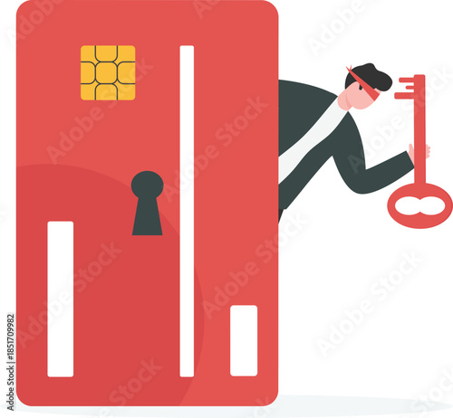 Cyber Criminal Stealing Data From Credit Card With Key

