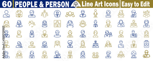 People person line art icons, easy to edit on a transparent background, vector illustration.