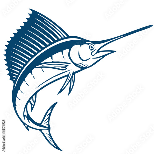 Stylized sailfish icon isolated on white for marine life and nautical design