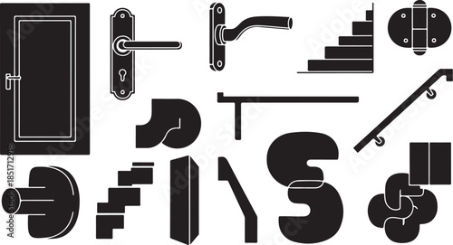 Modern door and hardware components in sleek black