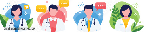 Set Of Four Modern Doctor And Medical Professional Avatars For Online Telemedicine Consultation And Healthcare Technology Vector Illustration