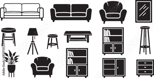 Modern home furniture icons for interior design and decor