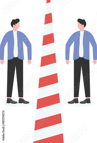 Two businessmen face to face separated by cordon
