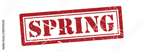 WebRed Grunge Spring Stamp Illustration, Distressed Rubber Ink Effect, Seasonal Renewal Sign for Business Design, Documents, Posters, Labels and Creative Springtime Concept