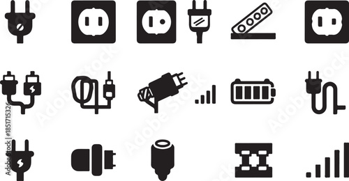 Electric plug and socket icons for technology and energy