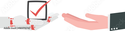 Robot Hand Giving a Verified Checkmark to Human for Quality Assurance

