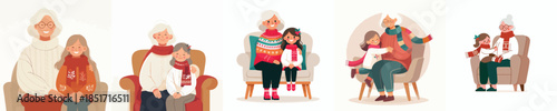 vector grandmother holding grandchild in chair at christmas