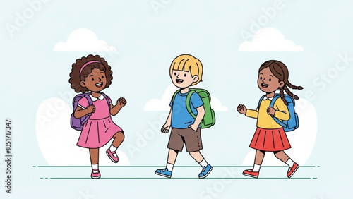 Happy Children Walking to School Together, Backpacks On, Smiling Faces, Friendship Goals, Kids, Education, Learning, Fun