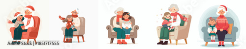 vector grandmother holding grandchild in chair at christmas