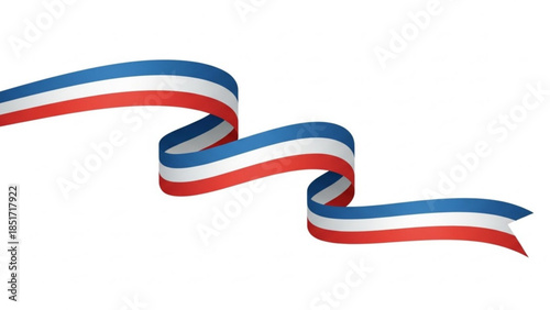 Vibrant Red White Blue Ribbon Banner Unfurls in Dynamic Motion on White Background for Patriotic Celebrations and Events Decoration