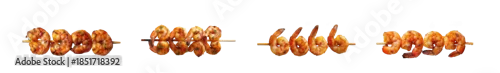 Obraz  z motywem Assorted skewers of grilled shrimp isolated on transparent background