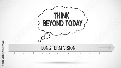 Thought bubble with 'Think Beyond Today' and 'Long Term Vision' banner