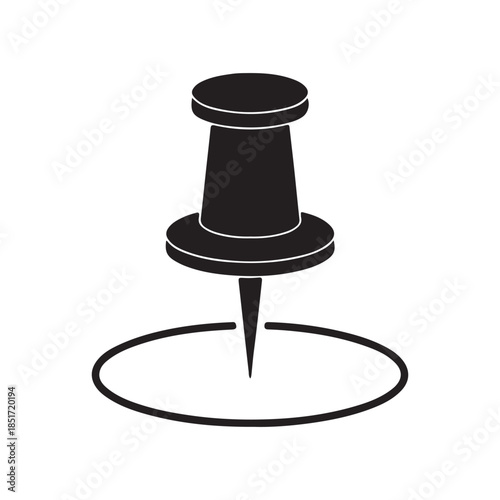 A simple, minimalist black icon of a push pin or thumbtack
