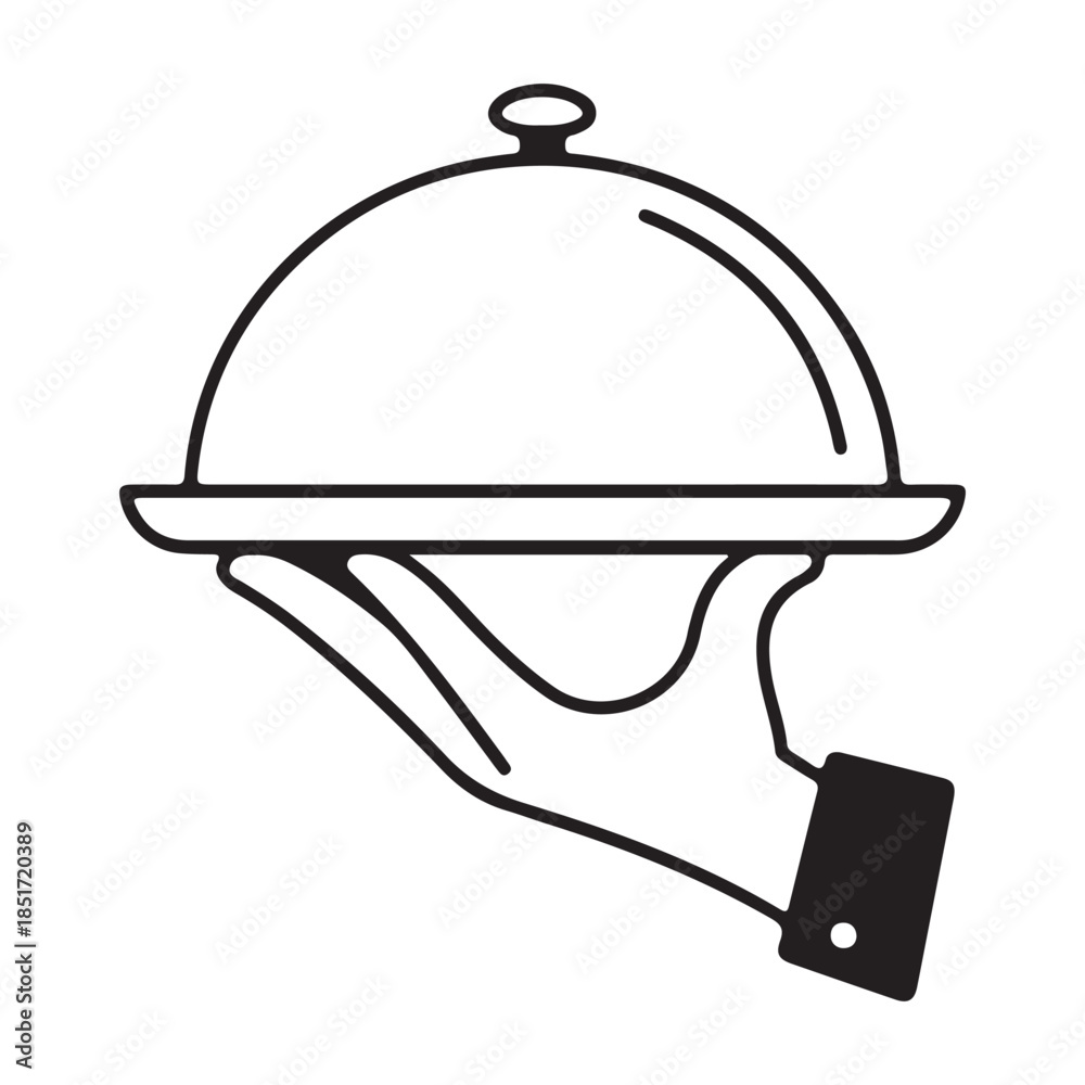 Fototapeta premium Minimalist Black and White Line Art of Hand Holding Cloche – Global Business Concept