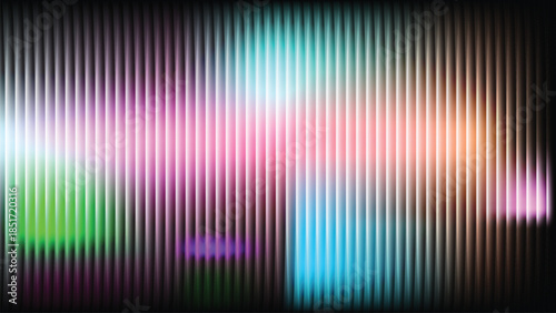 A bright digital vector design featuring a colorful rainbow spectrum wave with glowing energy lines on a black backdrop for a modern technology and sound equalizer wallpaper pattern