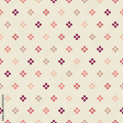 Tile vector pattern with colourful polka dots arranged in line. Circle shape flower texture for wallpaper, textile, surface, fashion, background, tile, stationary, home decor and wrapping.