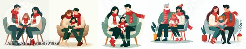 vector parent holding child in chair at christmas