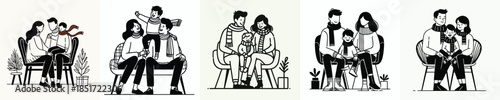 vector line art parent holding child in chair at christmas