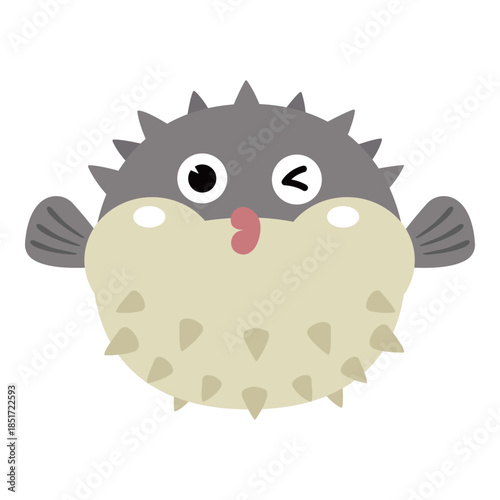 Cute spiky pufferfish emoji playful wink flirty cartoon vector illustration
