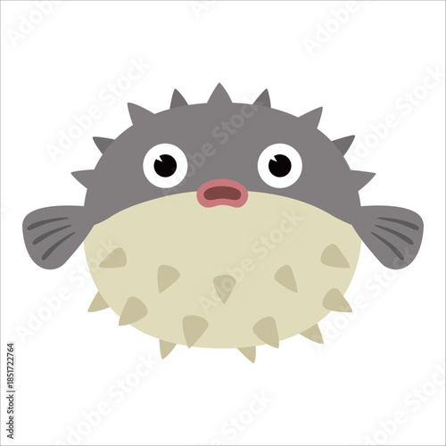 Cute spiky pufferfish emoji stunned blank stare cartoon vector illustration