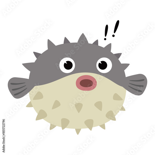 Cute spiky pufferfish emoji surprised shocked wow cartoon vector illustration