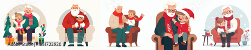 vector grandfather holding grandchild in chair at christmas