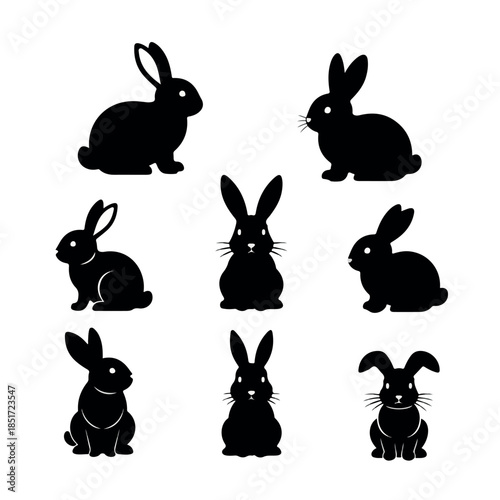 Collection of various black rabbit silhouettes in different poses.