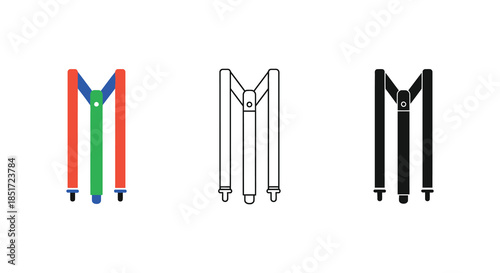 Three pairs of suspenders presented in various colors and a striking black silhouette