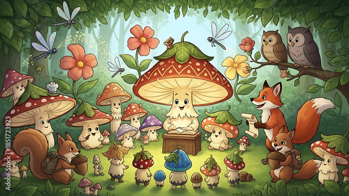 Cute Woodland Animal Fairy Tale Illustration Background