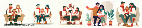 vector parent holding child in chair at christmas