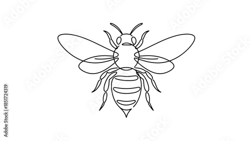 Single Continuous Line Drawing of a Bee Insect on Isolated White Background