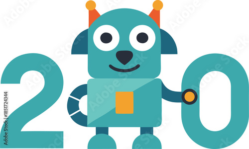 Robot holding the number 20 isolated on transparent background