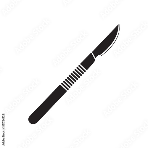 Hospital surgery scalpel silhouette vector flat illustration on white background