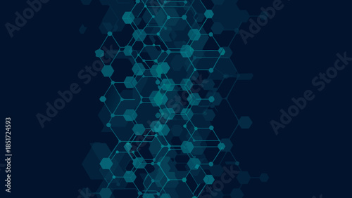 Abstract network background with connecting hexagonal shapes in teal and dark blue color scheme design element