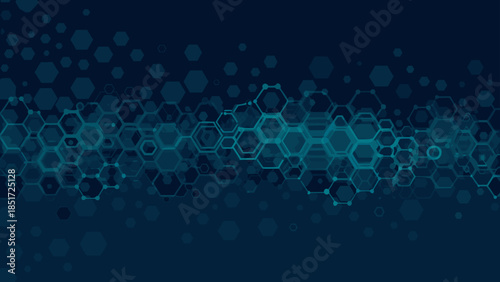 Abstract background featuring interconnected hexagons in shades of blue and teal gradient design
